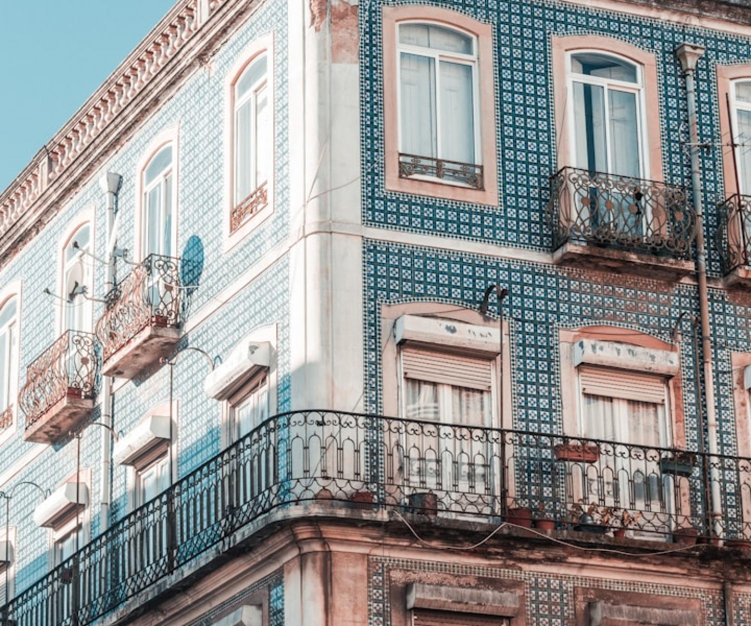 white and blue concrete building