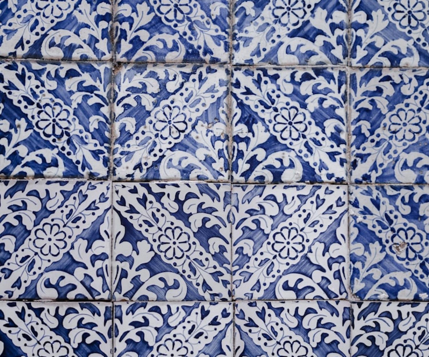 Healthy Buildings Lisbon white and blue floral tiles. Healthy Buildings