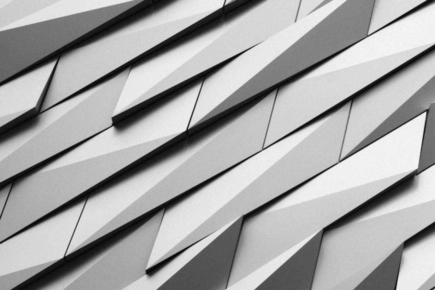 Abstract geometric pattern of angled metallic panels