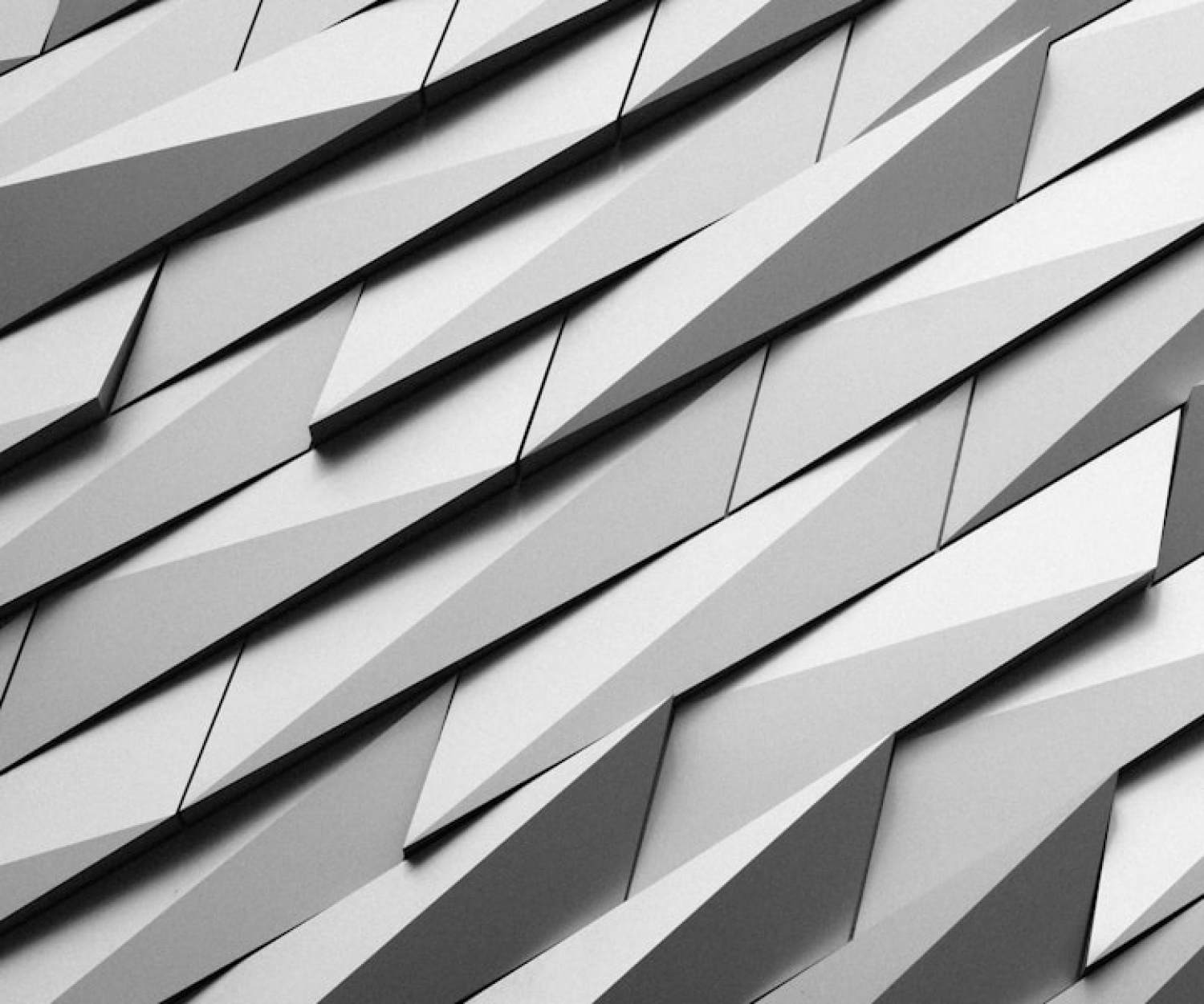 Abstract geometric pattern of angled metallic panels